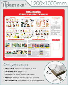 С19 Стенд первая помощь (при чрезвычайных ситуациях) (1200х1000 мм, карманы, пластик ПВХ 3 мм, алюминиевый багет серебряного цвета) - Стенды - Стенды по первой медицинской помощи - ohrana.inoy.org